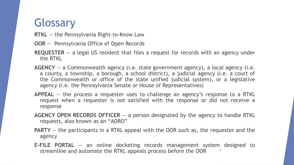 glossary rtkl the pennsylvania right to know