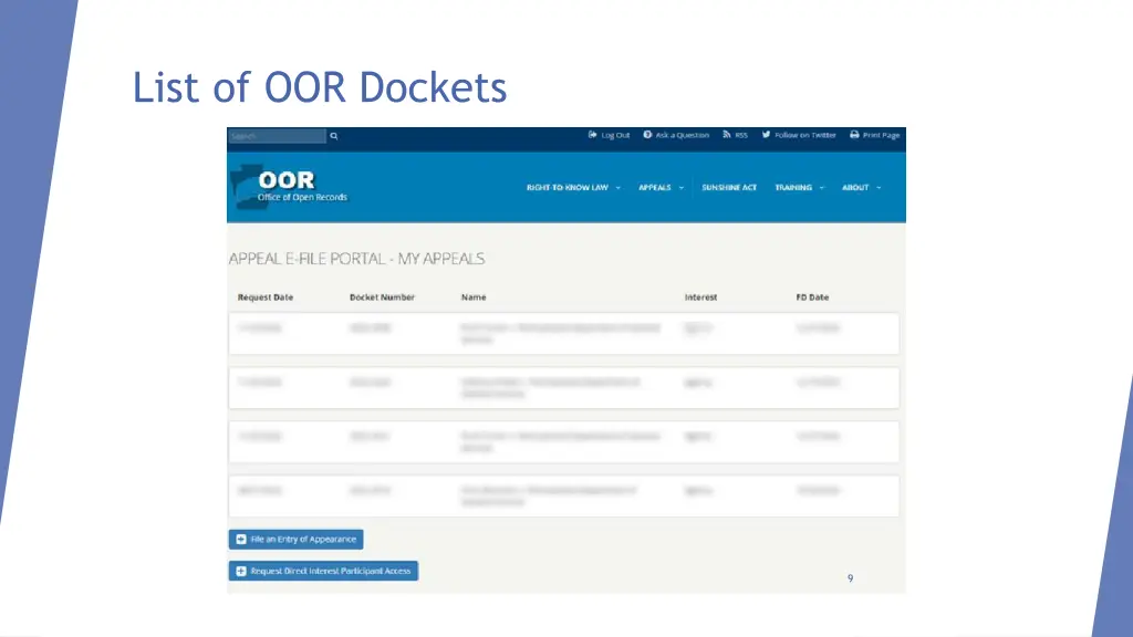 list of oor dockets