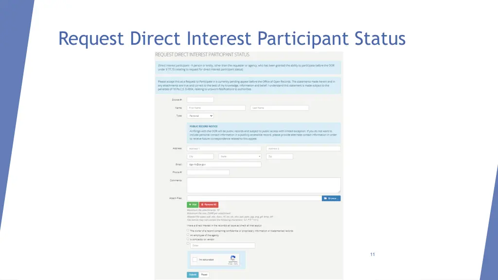 request direct interest participant status