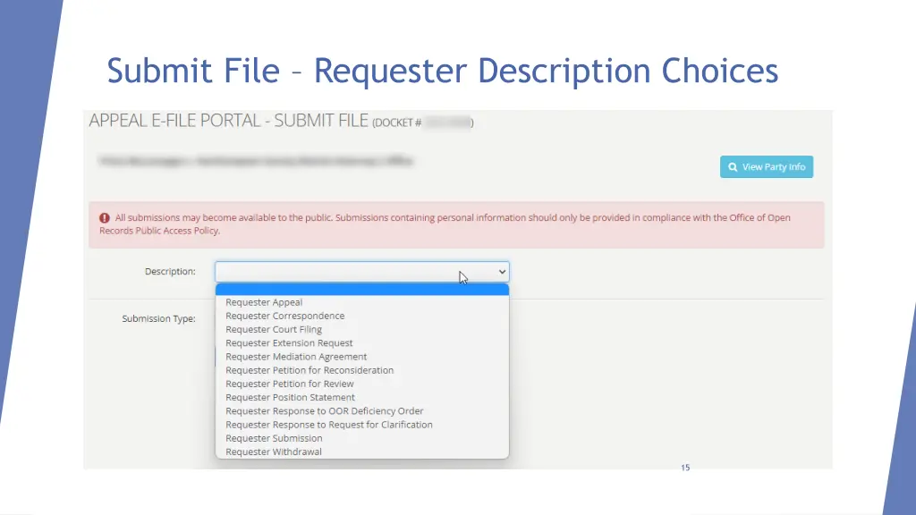 submit file requester description choices