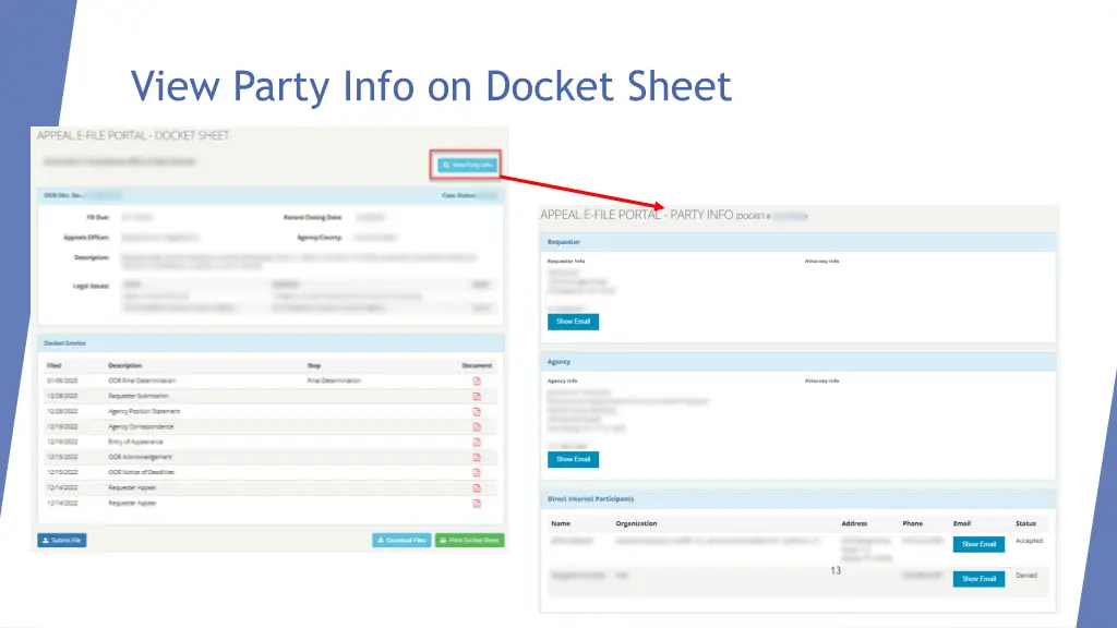 view party info on docket sheet