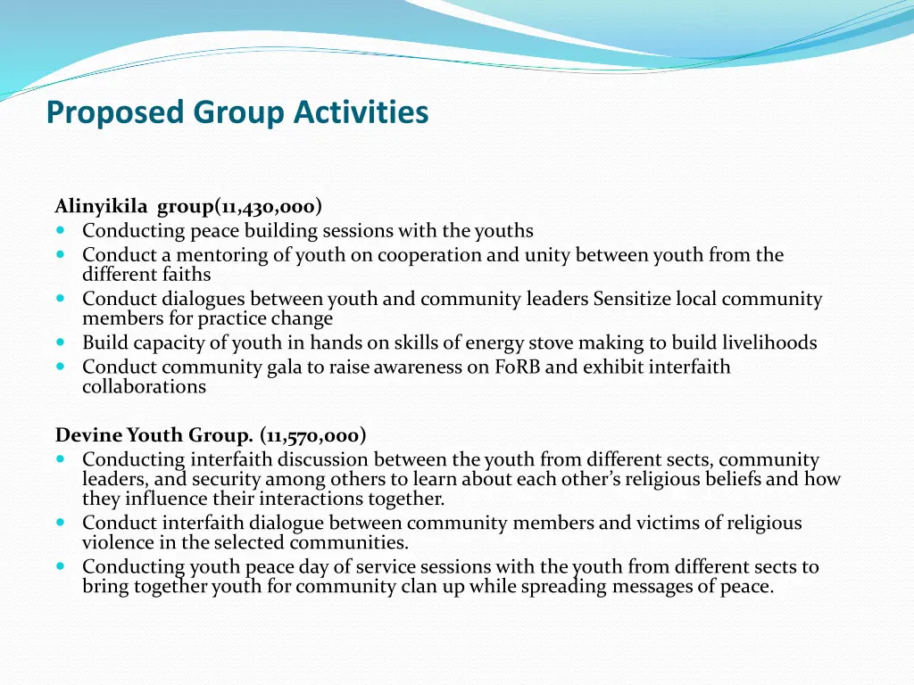 proposed group activities