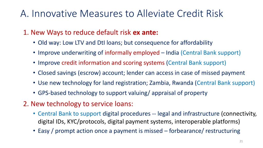 a innovative measures to alleviate credit risk