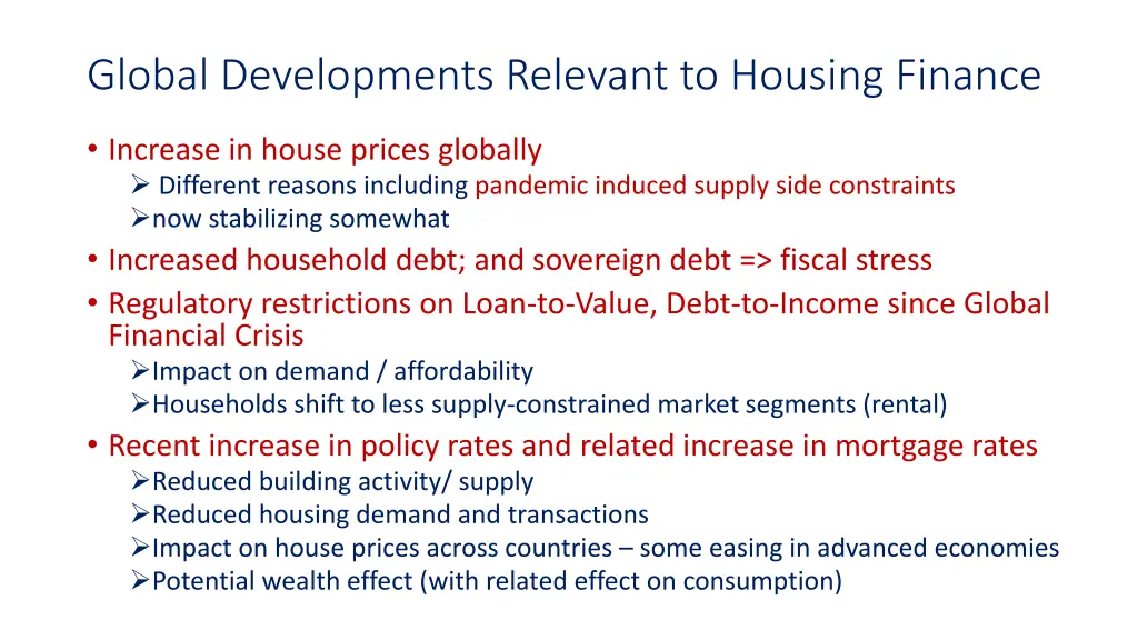 global developments relevant to housing finance