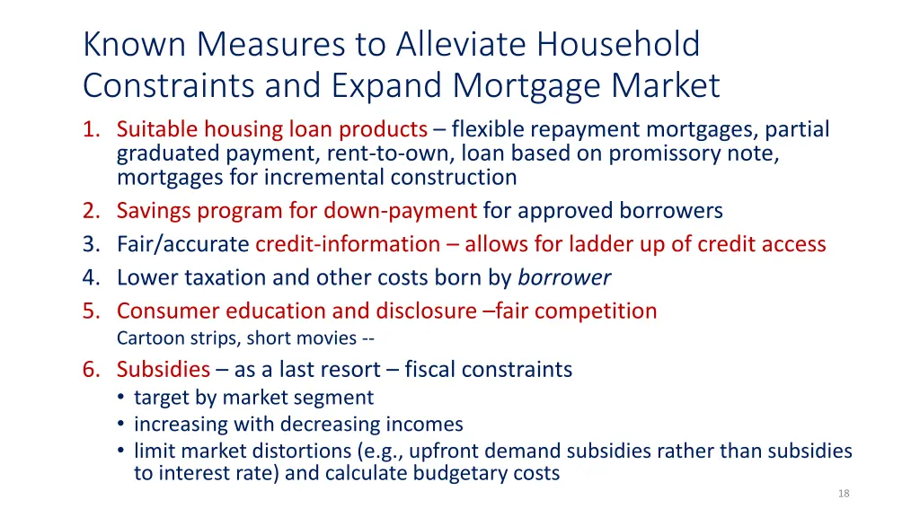 known measures to alleviate household constraints