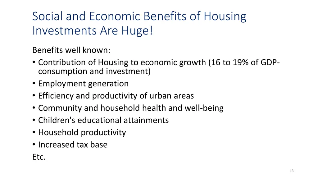 social and economic benefits of housing