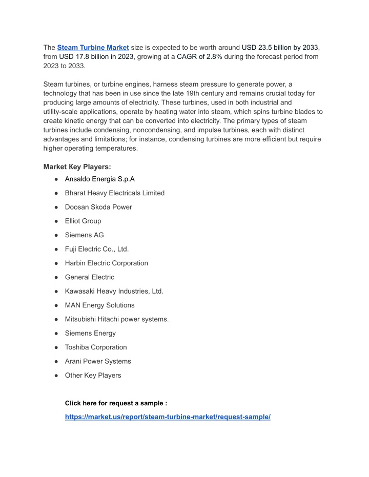 the steam turbine market size is expected