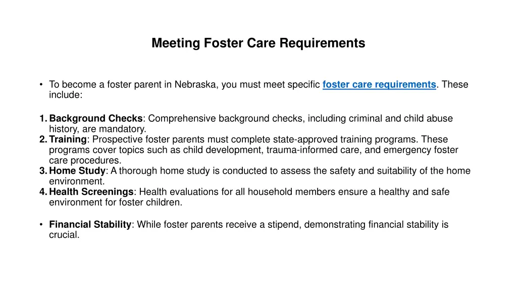 meeting foster care requirements