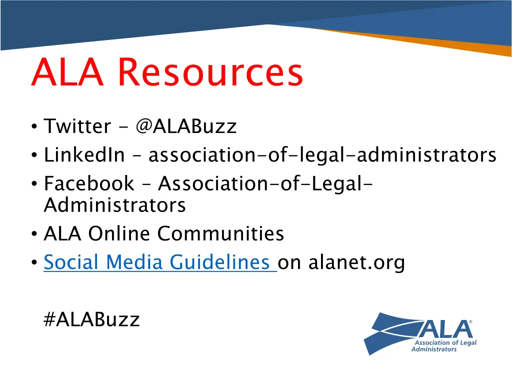 ala resources twitter @alabuzz linkedin