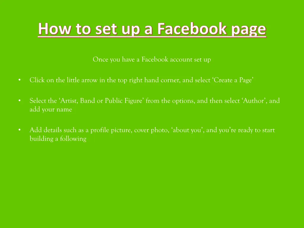 how to set up a facebook page