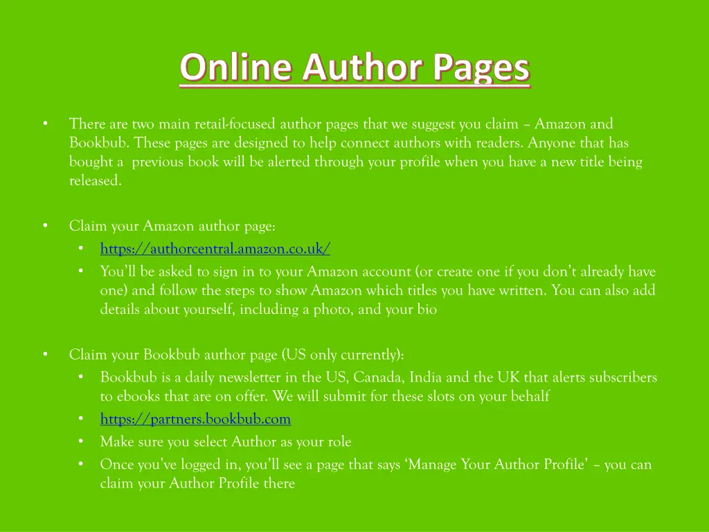 online author pages