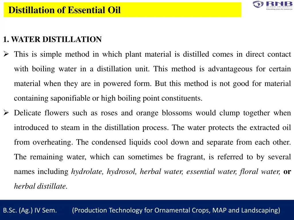 distillation of essential oil