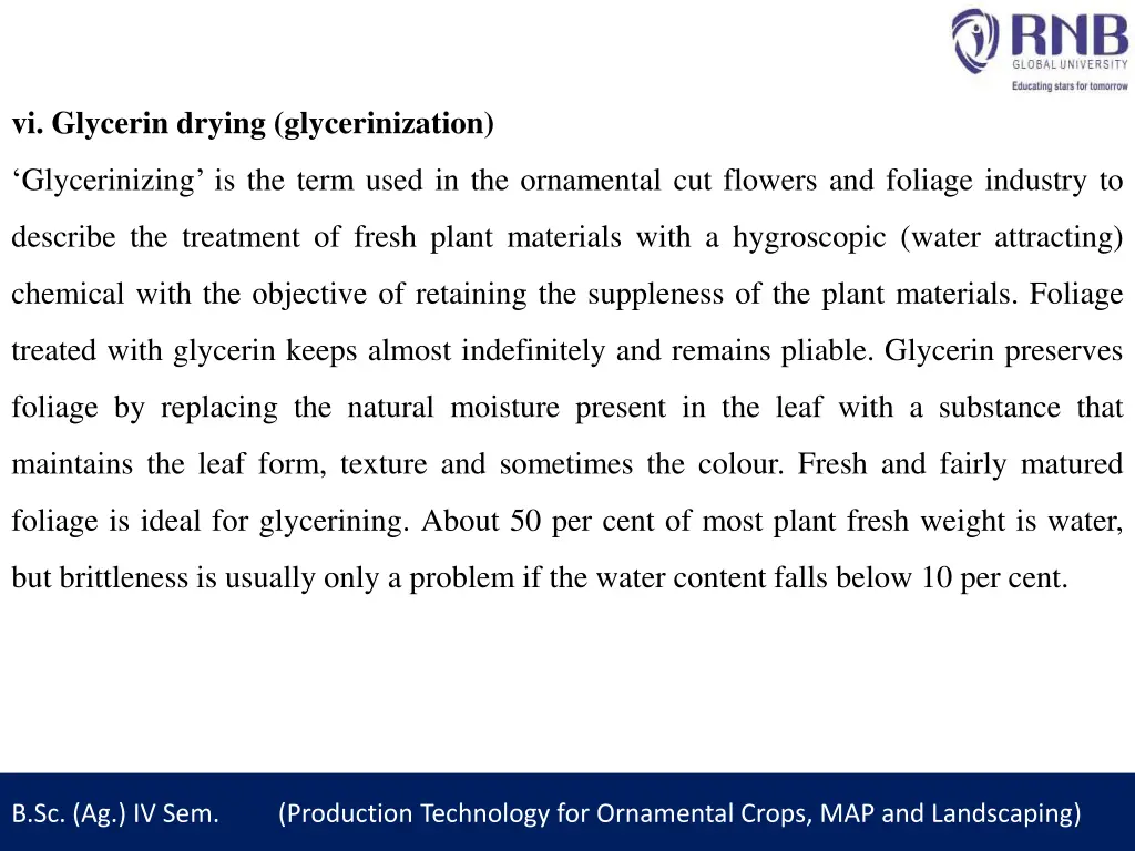 vi glycerin drying glycerinization