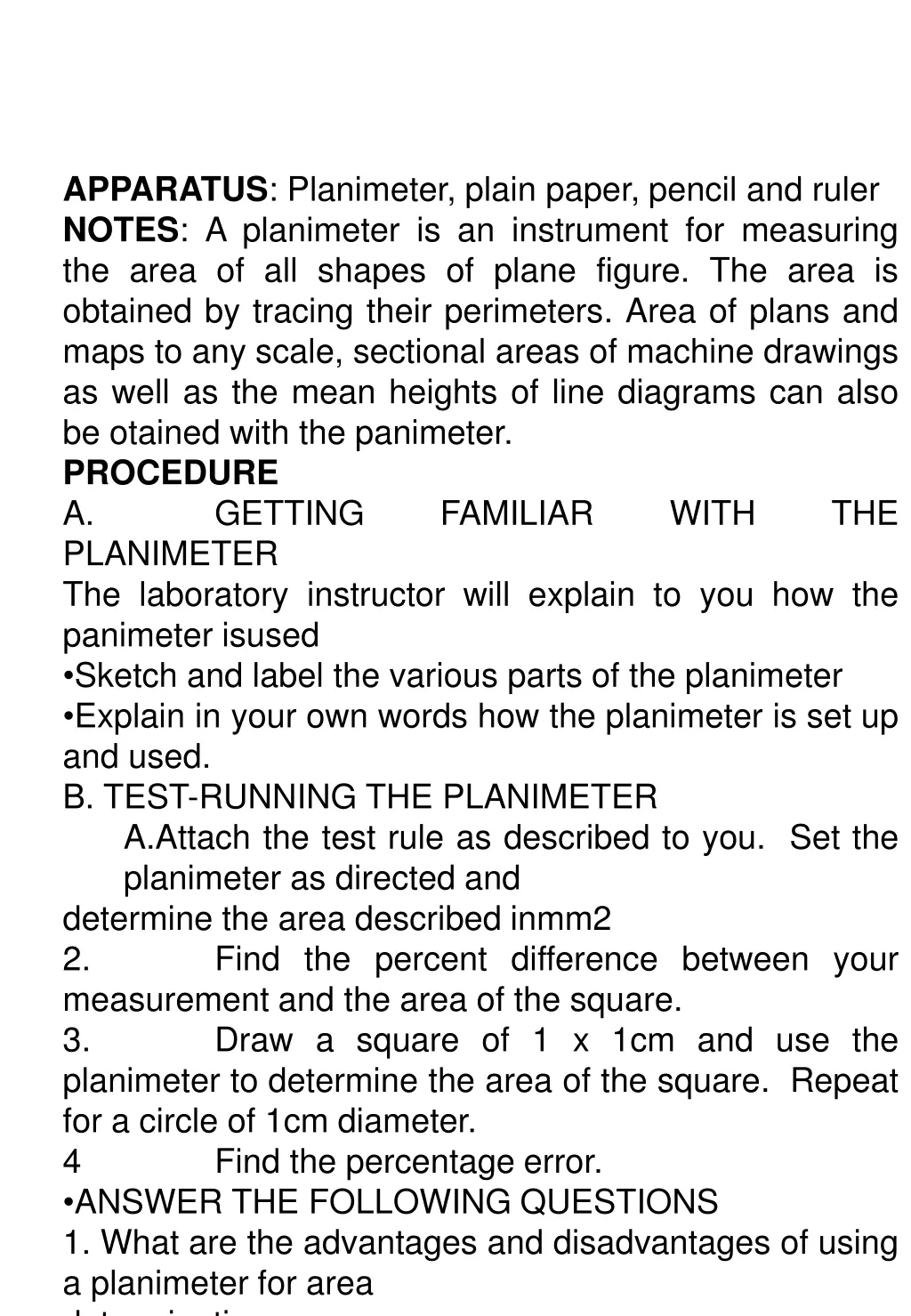 apparatus planimeter plain paper pencil and ruler