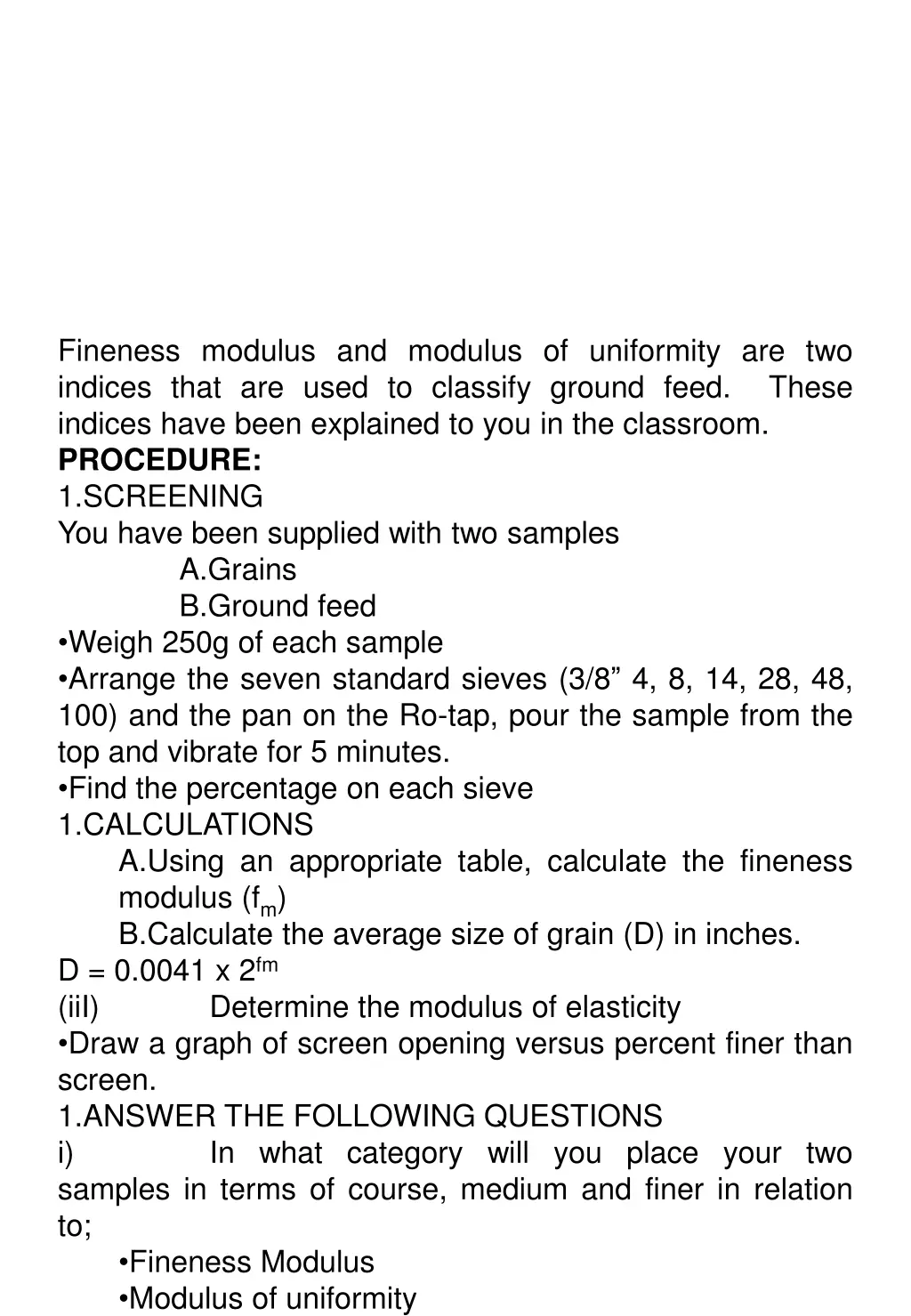 fineness modulus and modulus of uniformity