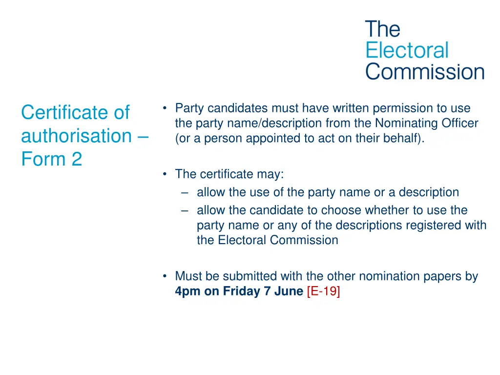 party candidates must have written permission