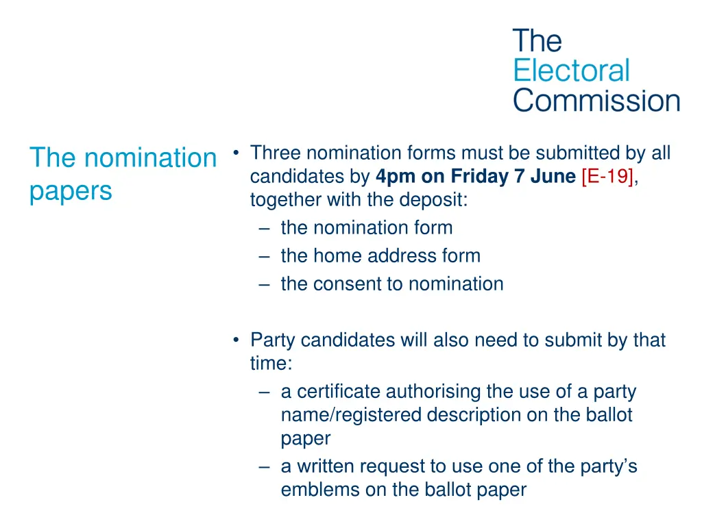 three nomination forms must be submitted