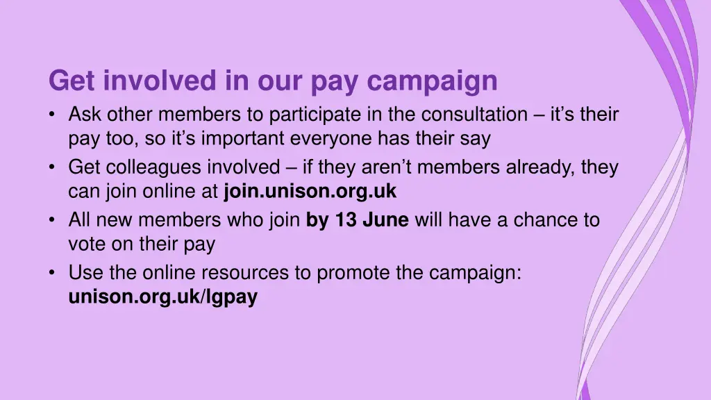 get involved in our pay campaign ask other