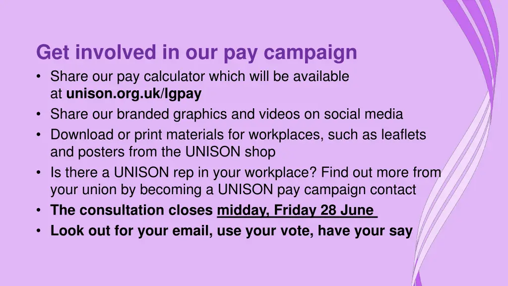 get involved in our pay campaign share