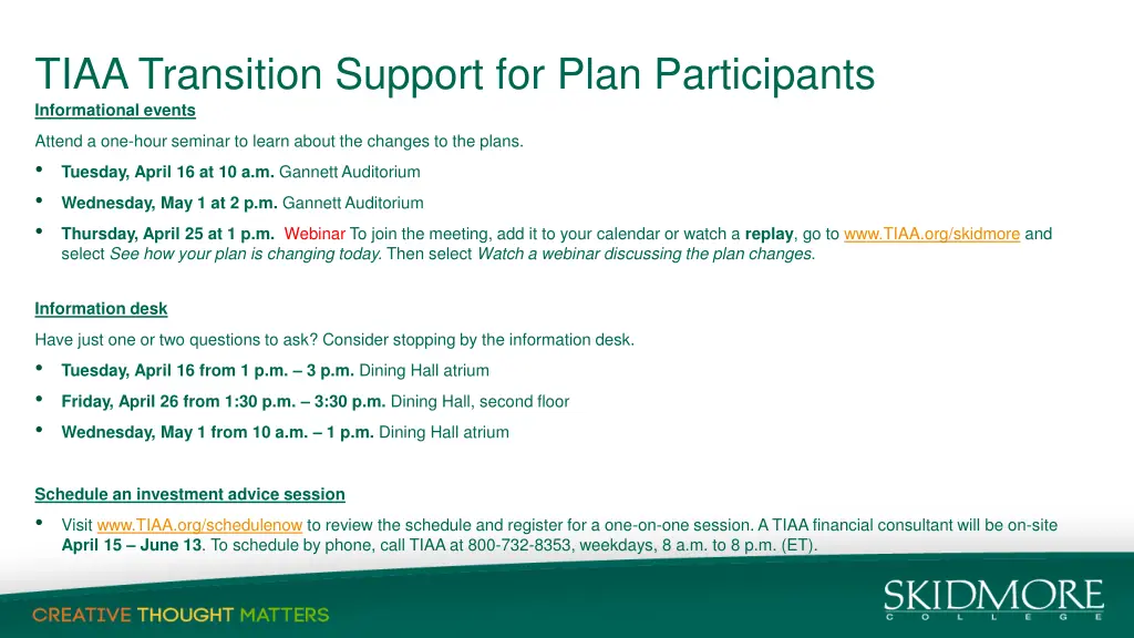 tiaa transition support for plan participants