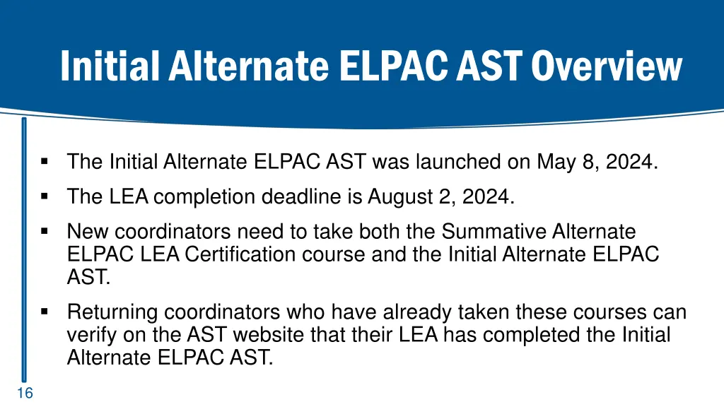 initial alternate elpac ast overview