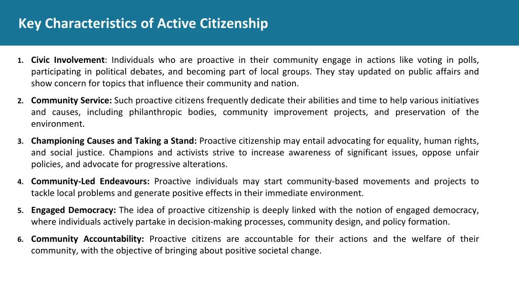 key characteristics of active citizenship