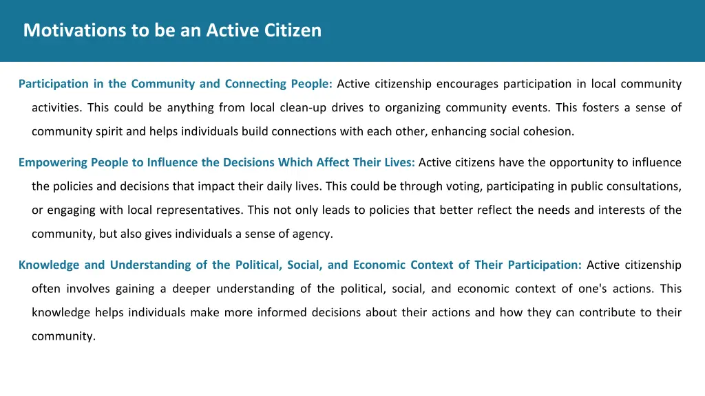 motivations to be an active citizen