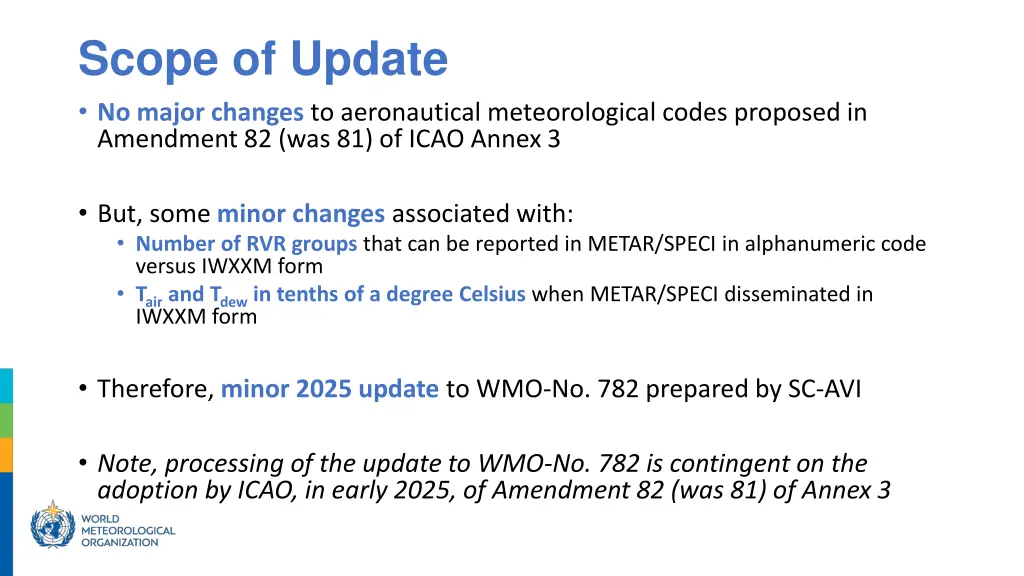 scope of update no major changes to aeronautical