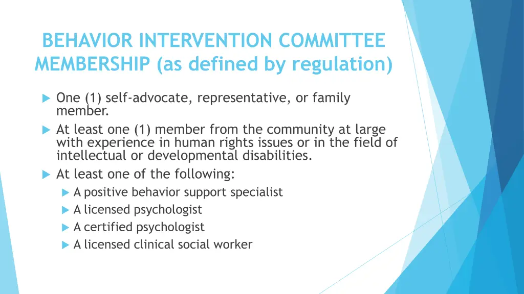 behavior intervention committee membership