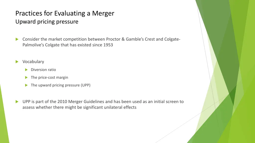 practices for evaluating a merger upward pricing