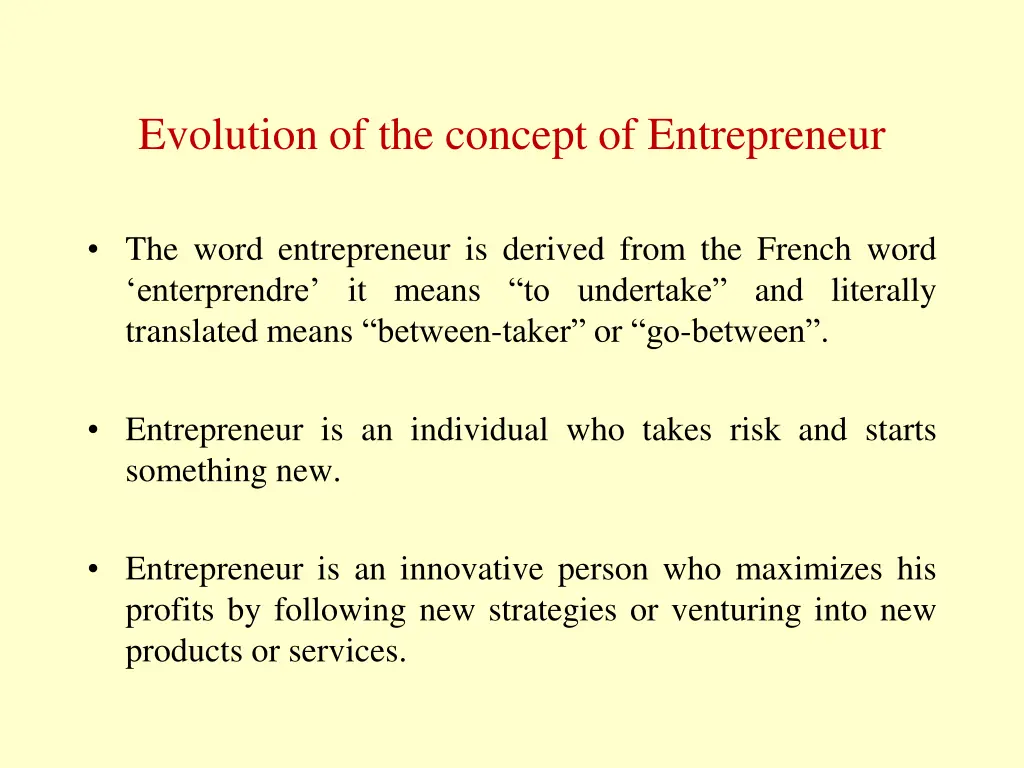 evolution of the concept of entrepreneur