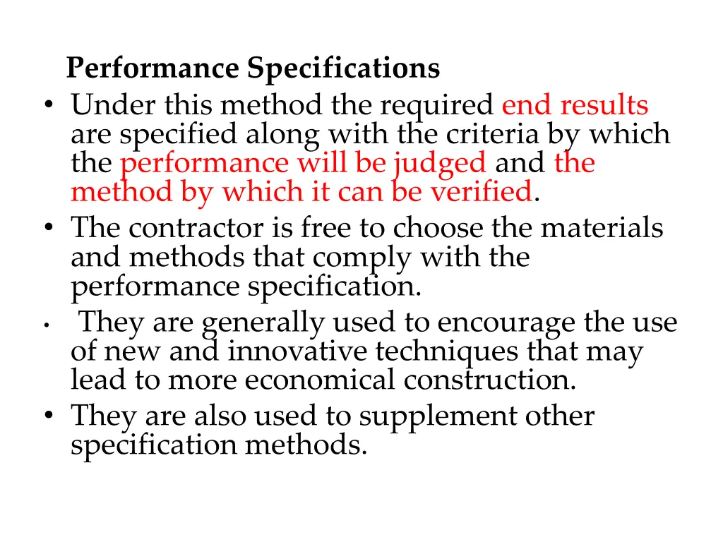 performance specifications under this method