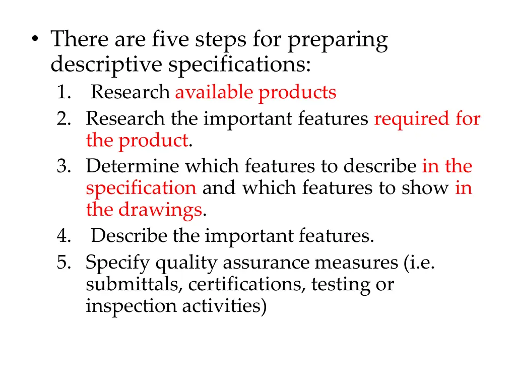 there are five steps for preparing descriptive