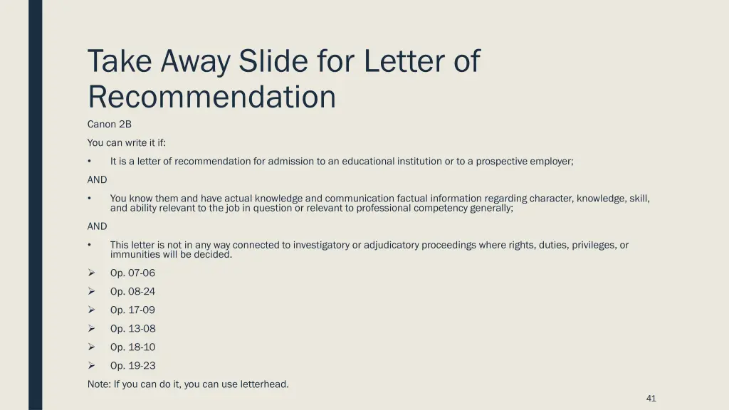 take away slide for letter of recommendation