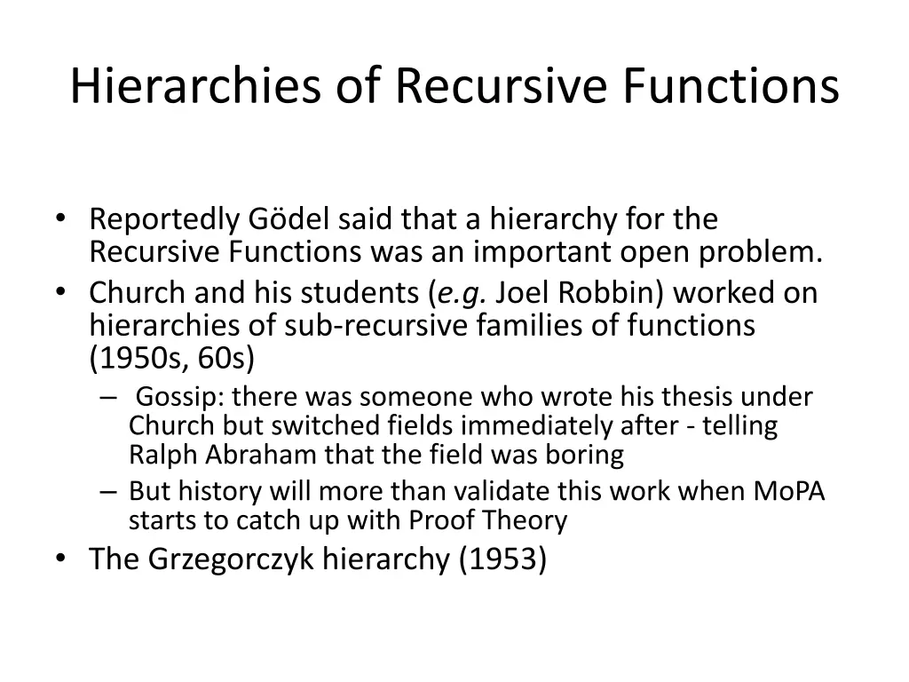 hierarchies of recursive functions