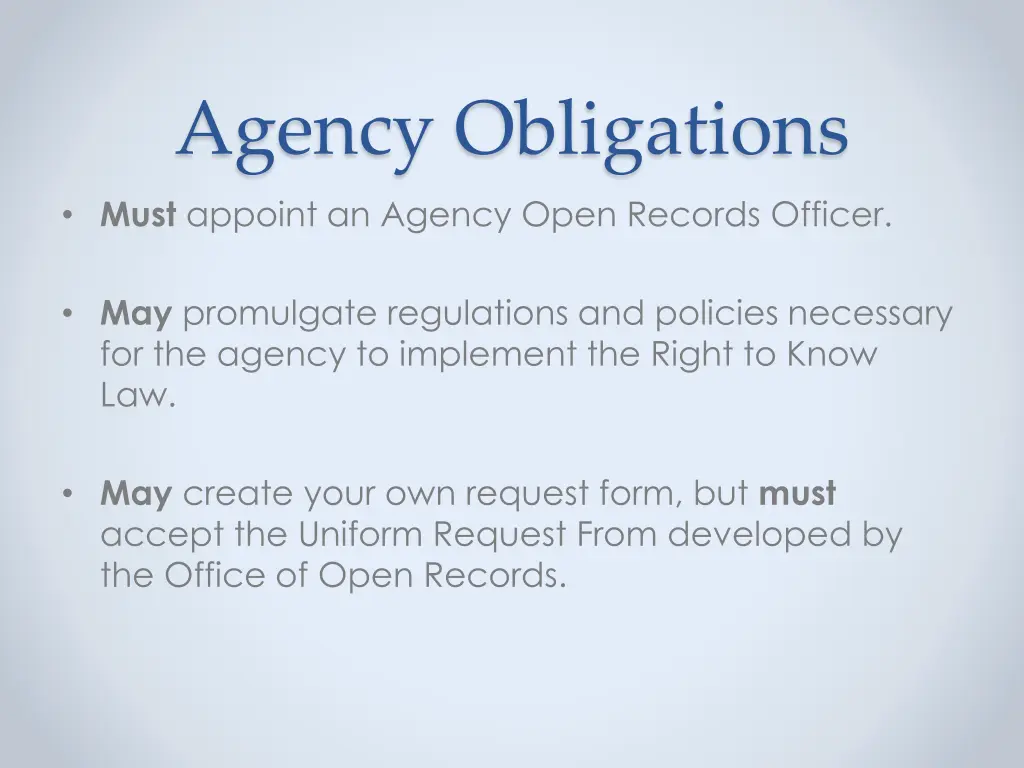 agency obligations must appoint an agency open