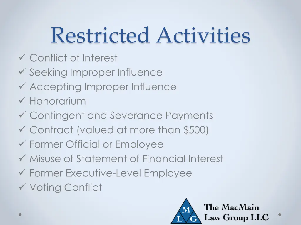 restricted activities conflict of interest