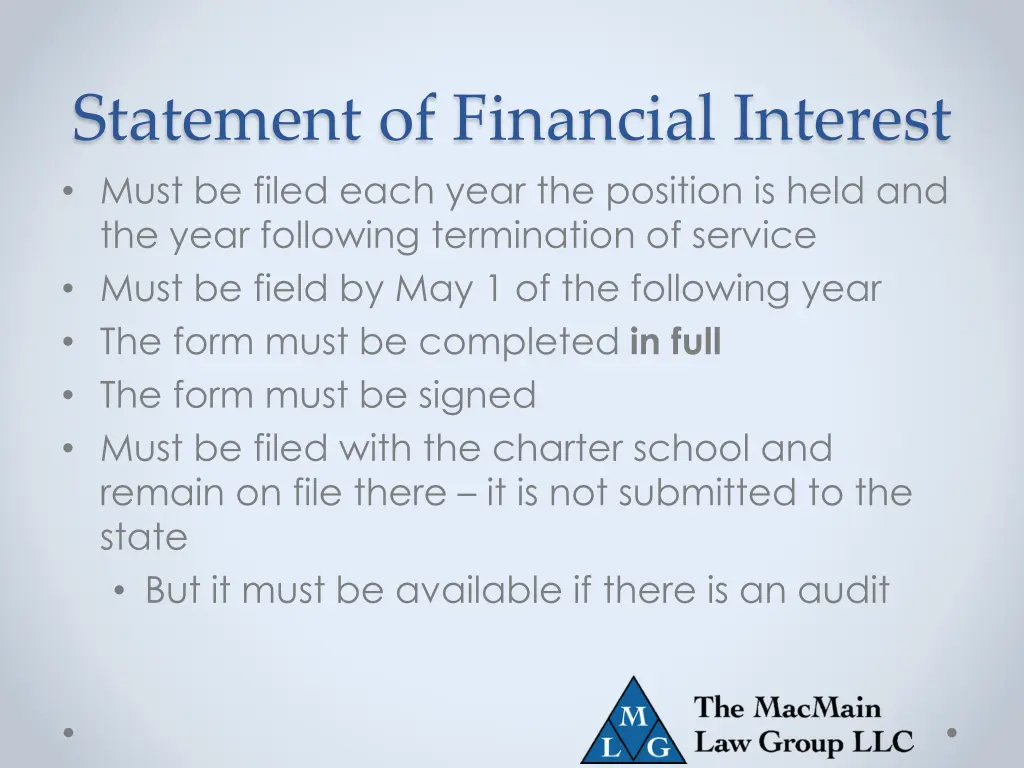 statement of financial interest must be filed