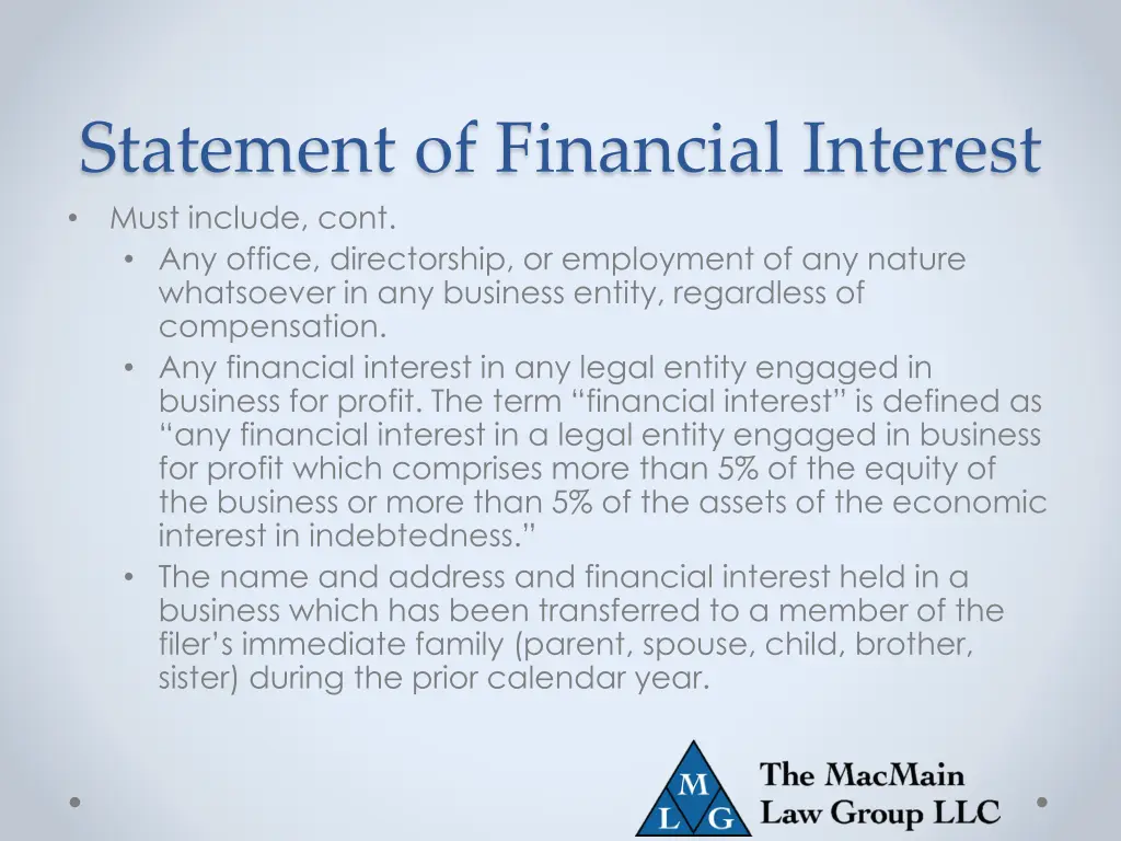 statement of financial interest must include cont