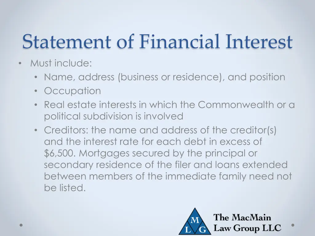 statement of financial interest must include name