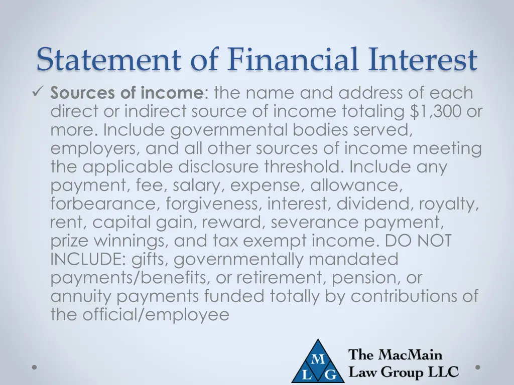 statement of financial interest sources of income