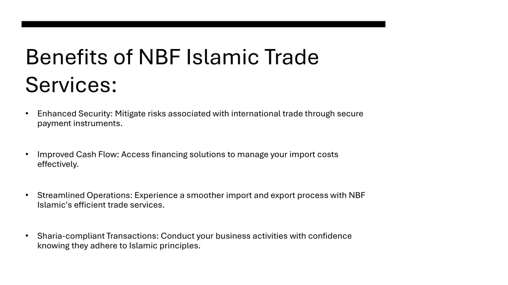 benefits of nbf islamic trade services