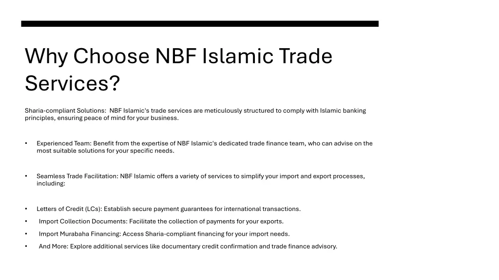why choose nbf islamic trade services