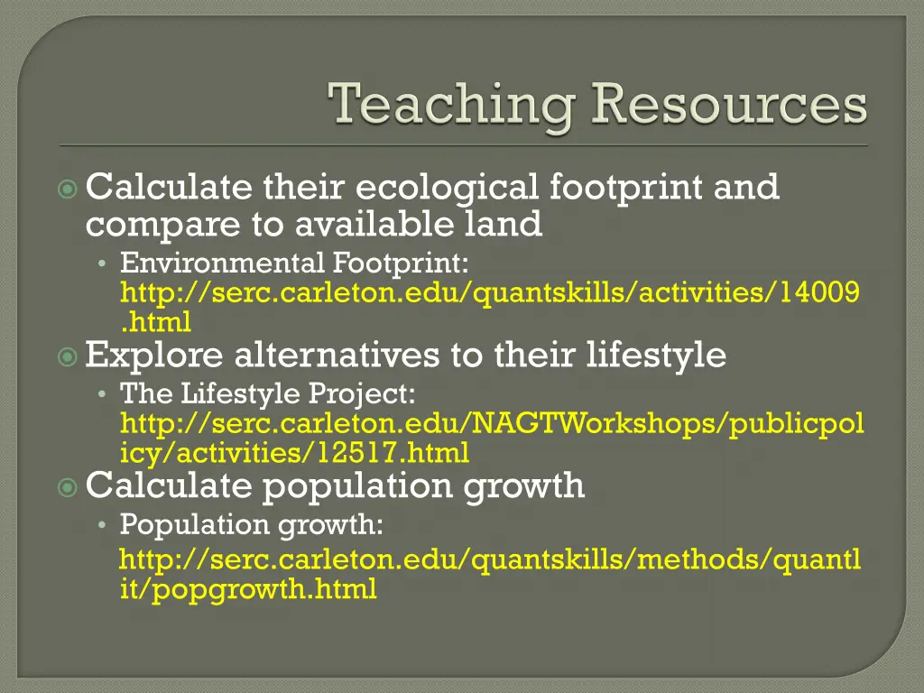 calculate their ecological footprint and compare