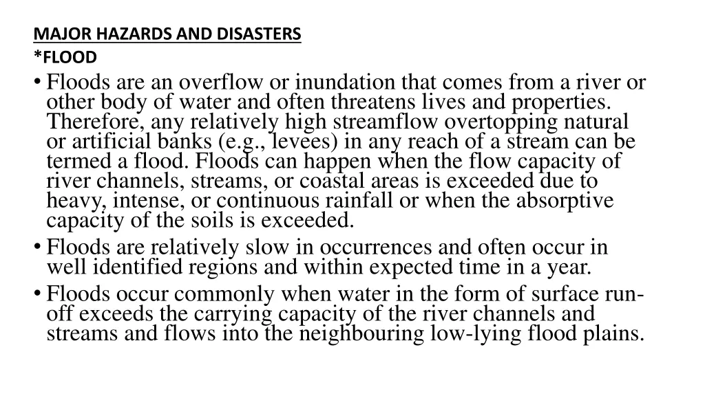 major hazards and disasters flood floods