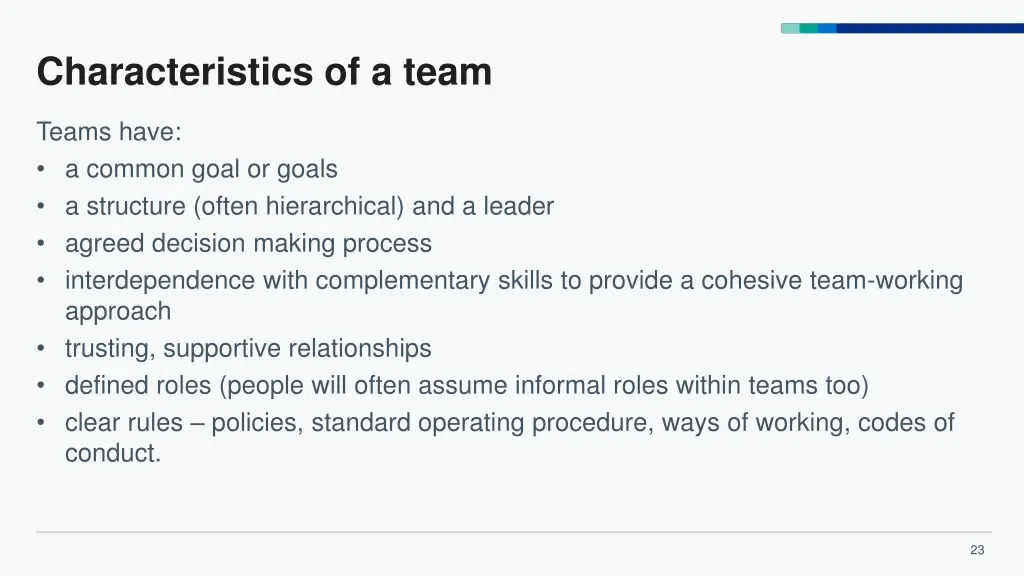 characteristics of a team