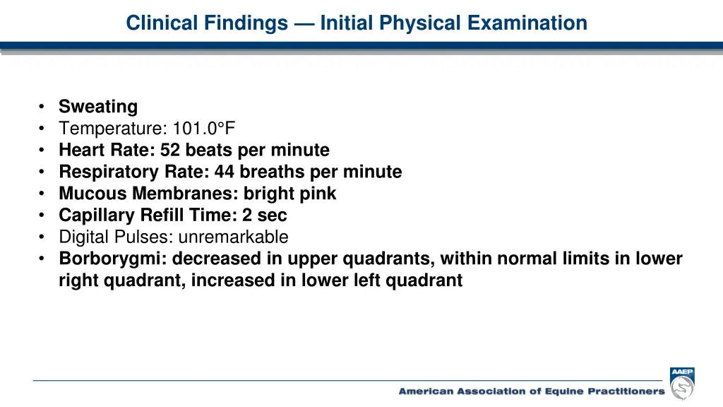 clinical findings initial physical examination