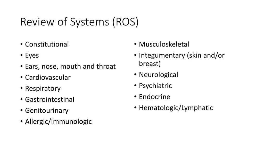 review of systems ros