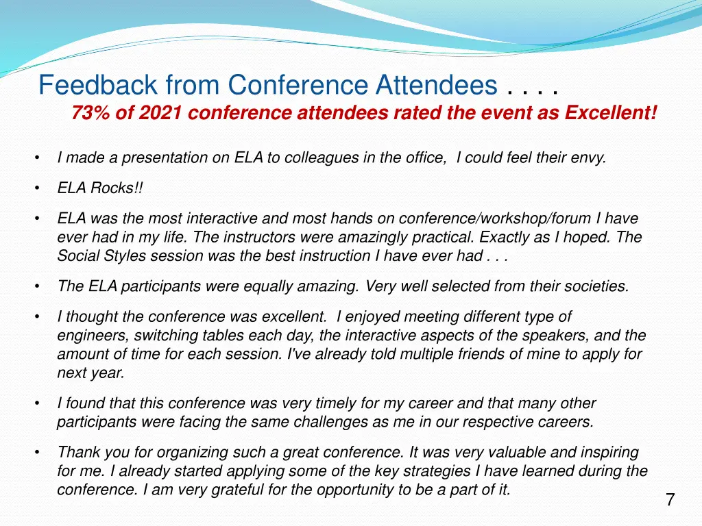 feedback from conference attendees 73 of 2021