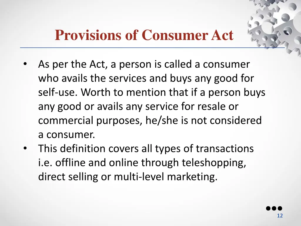 provisions of consumer act